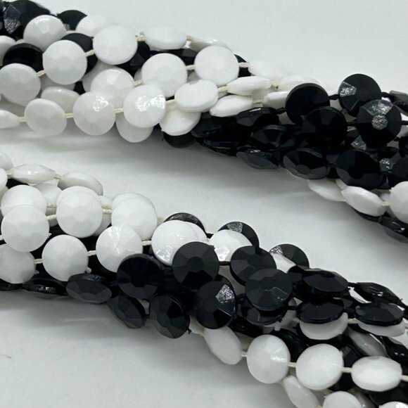 Vintage Multi-Strand Black White Necklace 1970s Acrylic Bead Torsade Statement - Picture 12 of 16